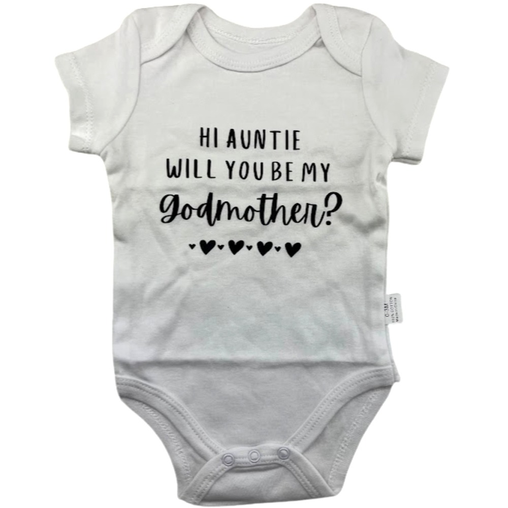Hi Auntie Will You Be My Godmother? Baby 0 3 Mos Bodysuit Unisex White Black NEW